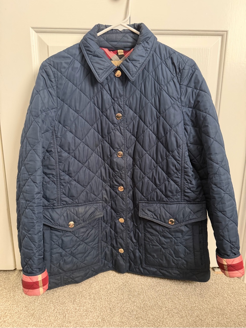 Burberry Navy Jacket with Red & Beige Check Lining - M